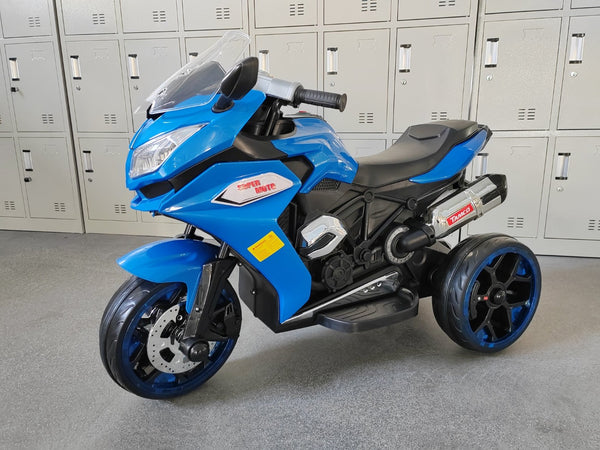 English Elm 12v Kids Ride on Motorcycle Three Wheel Electric Tricycle with Led Lights Bluetooth Blue W1760110301