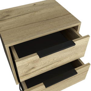 English Elm Nuvo modern nightstand with two soft-close drawers and sleek hairpin legs for stylish bedside storage Light Oak 23 L x 22 W x 7 H B128P148948