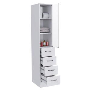 English Elm Preston Linen Cabinet in White with Glass Door, 3 Shelves & 3 Drawers, Engineered Wood Storage B128P148966
