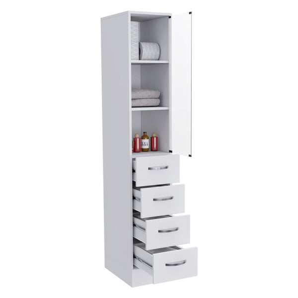 English Elm Preston Linen Cabinet in White with Glass Door, 3 Shelves & 3 Drawers, Engineered Wood Storage B128P148966