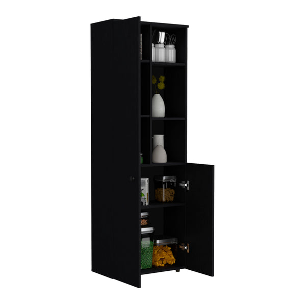 English Elm Konik 67-Inch High Storage Cabinet Pantry with Three Doors, Three Exterior Shelves, Slim Engineered Wood Organizer Black 70.1 L x 16.5 W x 5.5 H B200P173167
