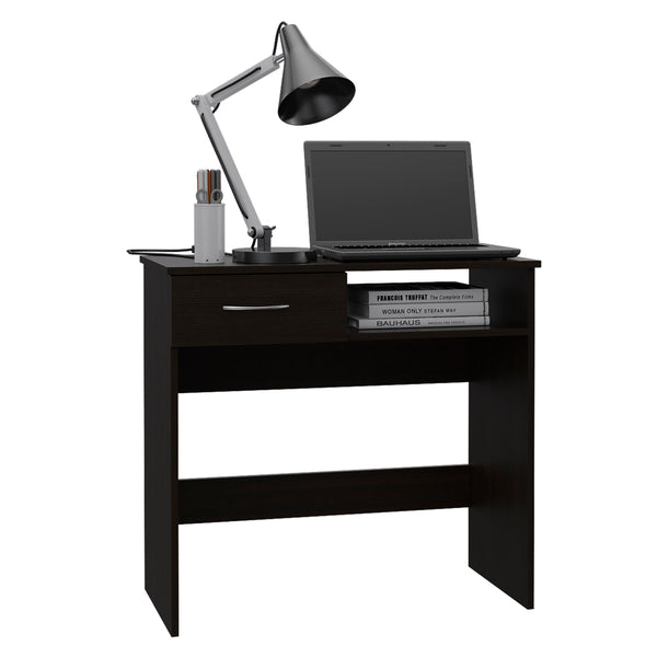 English Elm Plano Black Two-Piece Home Office Set | Engineered Wood Desk with Drawer & Shelf, CompactCrafted B128P148962