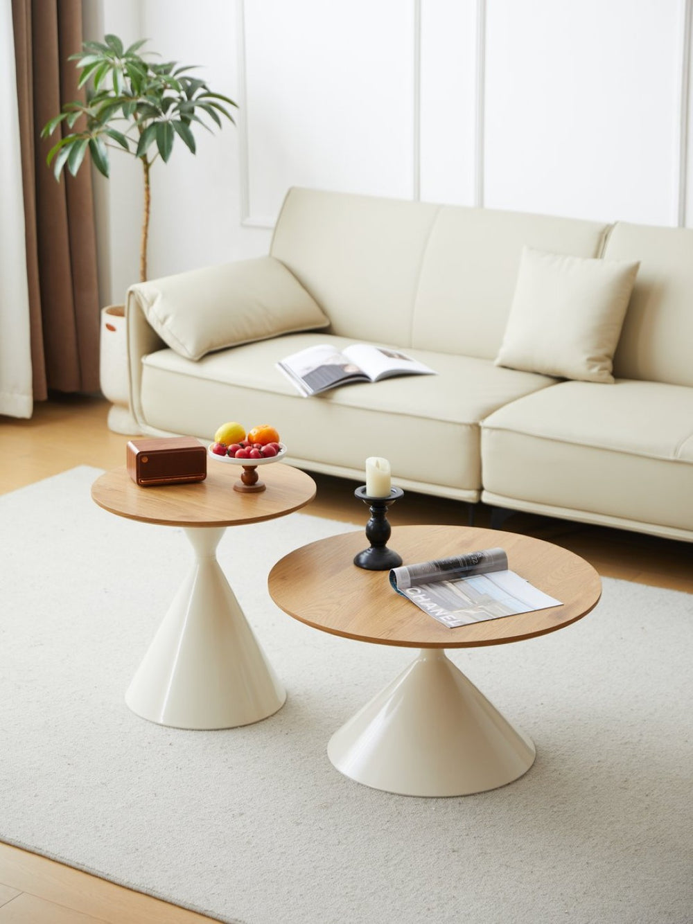 English Elm Round Nesting Coffee Table Set Wood Veneer Mdf Top Steel Base Living Room Accent W347S00004