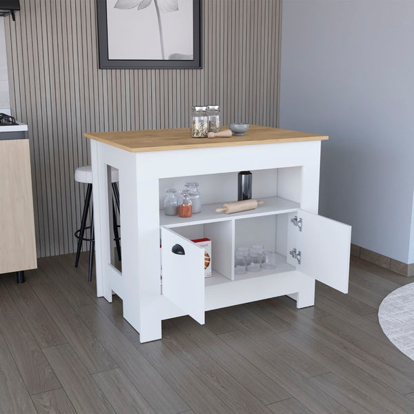 English Elm Arlet Kitchen Island Cabinet With Two Doors & Open Shelf - Stylish Storage & Prep Space Solution P2 B070P173164-GIGA