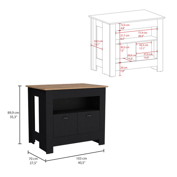 English Elm Arlet Kitchen Island Cabinet With Two Doors, Open Shelf, Durable Finish & Versatile Storage Solutions B200P173165