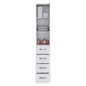 English Elm Preston Linen Cabinet in White with Glass Door, 3 Shelves & 3 Drawers, Engineered Wood Storage B128P148966