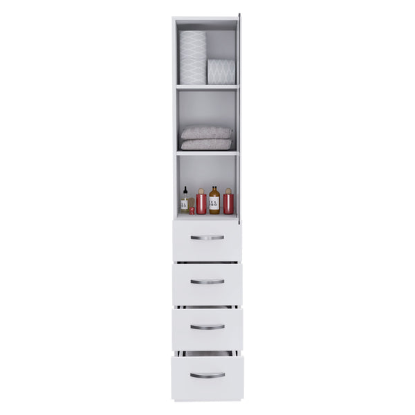 English Elm Preston Linen Cabinet in White with Glass Door, 3 Shelves & 3 Drawers, Engineered Wood Storage B128P148966