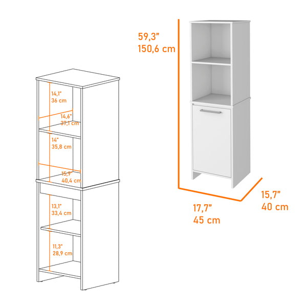 English Elm Danforth White Pantry Cabinet with Soft-Close Door, Engineered Wood, Four Shelves, Metal Hardware, Space-Saving Storage and Open Display B128P148905