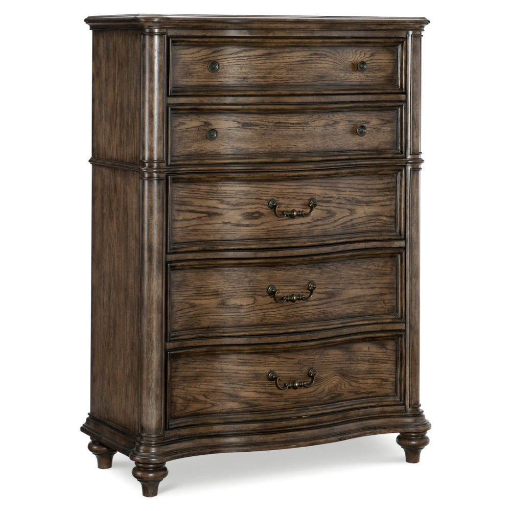 English Elm Traditional Five Drawer Oak Veneer Chest with Bronze Hardware for Classic Bedrooms B011P173072