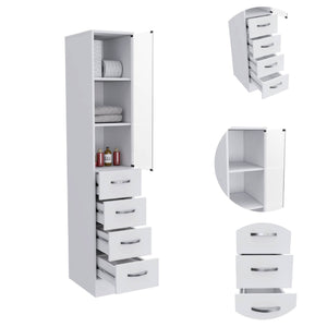 English Elm Preston Linen Cabinet in White with Glass Door, 3 Shelves & 3 Drawers, Engineered Wood Storage B128P148966
