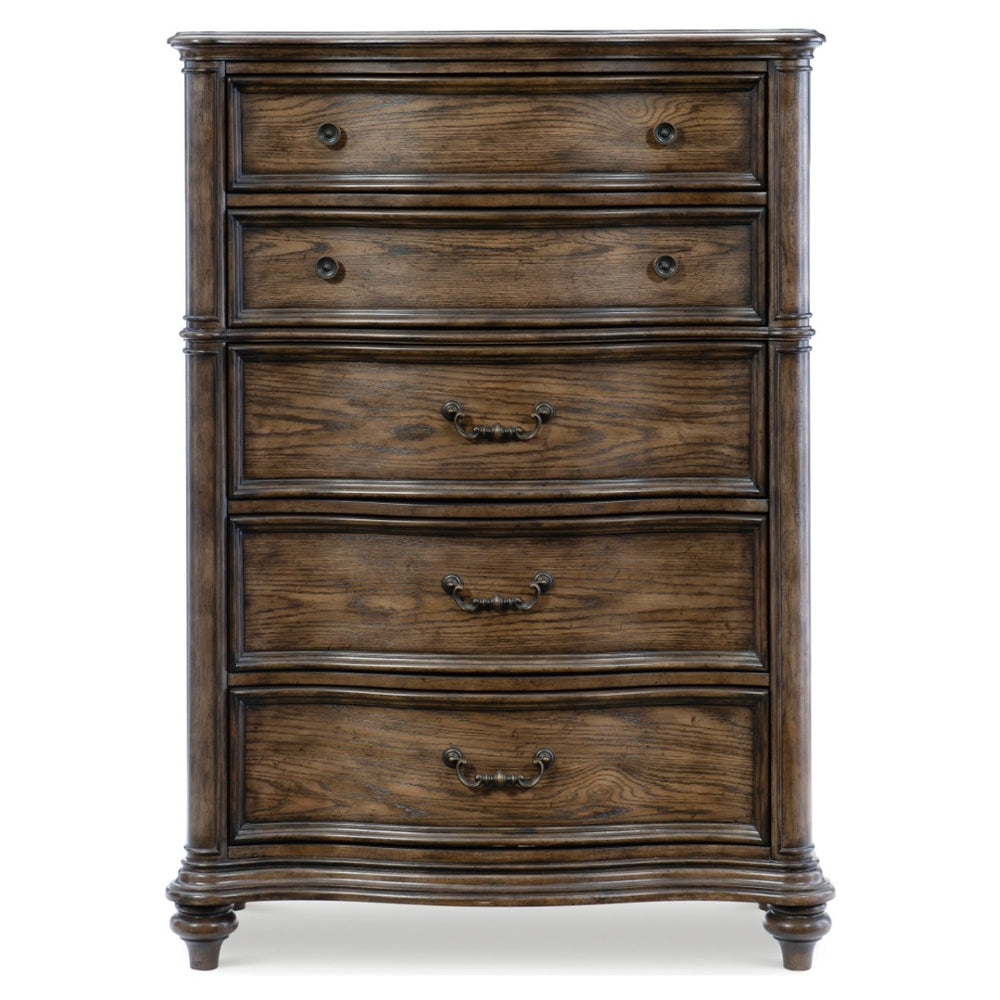 English Elm Traditional Five Drawer Oak Veneer Chest with Bronze Hardware for Classic Bedrooms B011P173072
