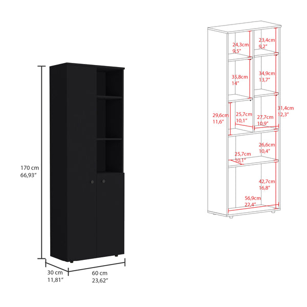 English Elm Konik Tall 67-Inch Kitchen Pantry Cabinet with Three Doors, Three Exterior Shelves, Slim Storage Solution Black 70.1 L x 16.5 W x 5.5 H B070P173167