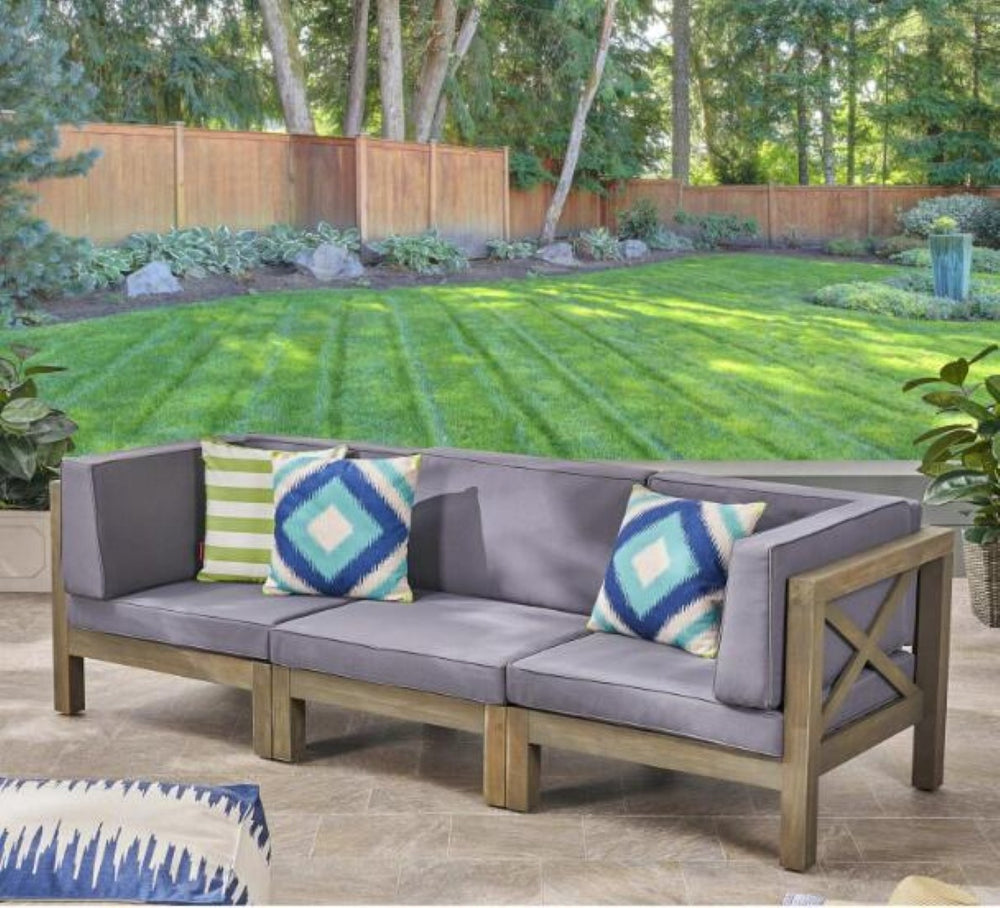 English Elm Brava Solid Acacia Cross-back Outdoor Armchair with Water-resistant Cushion Patio Seating 64491.00-64492.00-64493.00DGY
