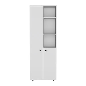 English Elm Konik 67-Inch High Storage Cabinet Pantry with Three Doors, Three Exterior Shelves, Slim Engineered Wood Organizer White 70.1 L x 16.5 W x 5.5 H B200P173166