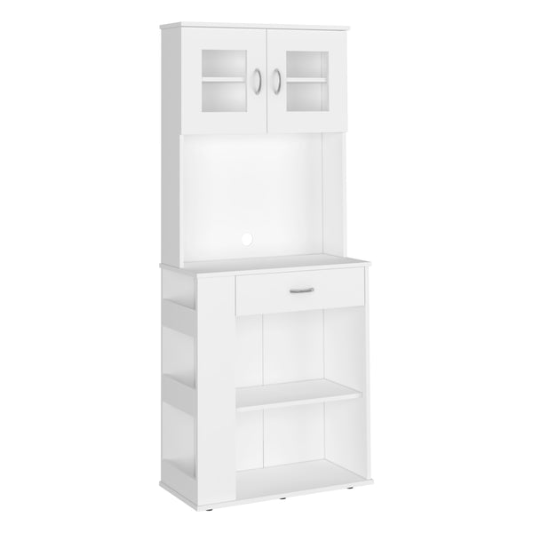 English Elm Pantry 67" H White Storage Cabinet with Two Doors, Drawer, Open Shelves, Easy RTA Assembly B097120774