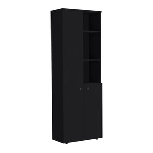 English Elm Konik 67-Inch High Storage Cabinet Pantry with Three Doors, Three Exterior Shelves, Slim Engineered Wood Organizer Black 70.1 L x 16.5 W x 5.5 H B200P173167