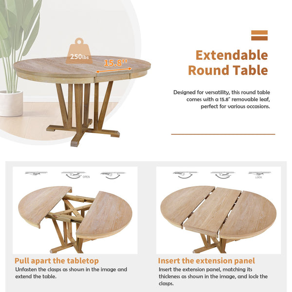English Elm TOPMAX Rustic 5-Piece Extendable Round Dining Set with Trestle Base and Cross Back Chairs, Versatile Elegance Natural SP000042AAA