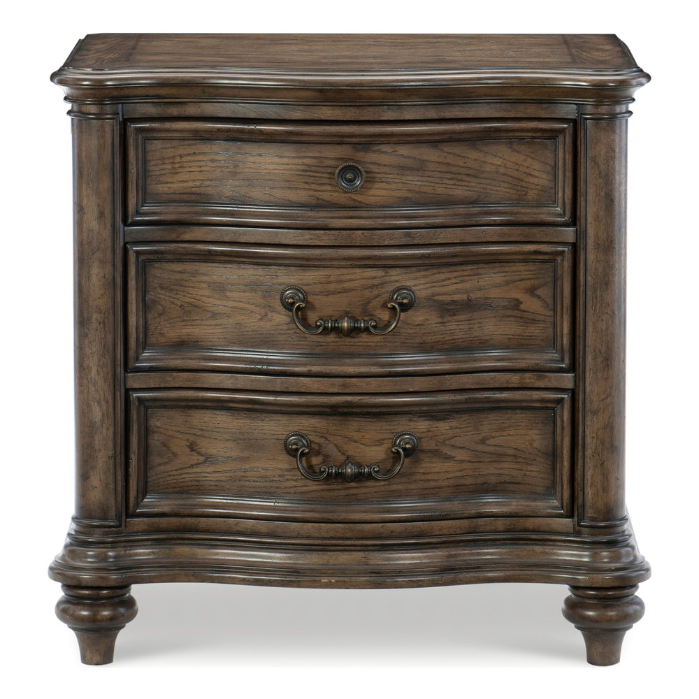 English Elm Traditional Nightstand Heath Court 3-Drawer Brown Oak Finish White Oak Veneer Decorative Hardware Elegant Bedside Table 29.5"H B011P173066