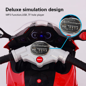 English Elm 12v Kids Ride on Motorcycle Three Wheel Electric Tricycle with Led Lights Bluetooth Red W1760110300
