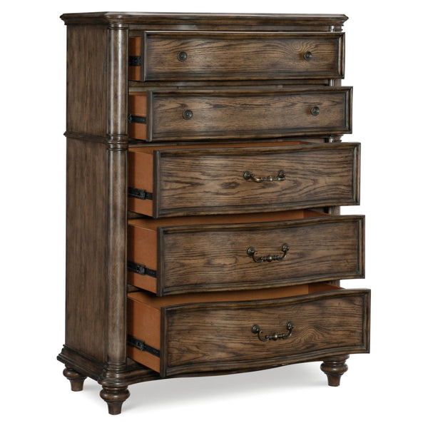 English Elm Traditional Five Drawer Oak Veneer Chest with Bronze Hardware for Classic Bedrooms B011P173072
