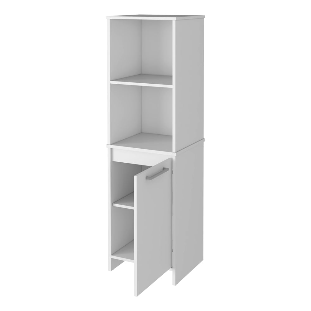 English Elm Danforth White Pantry Cabinet with Soft-Close Door, Engineered Wood, Four Shelves, Metal Hardware, Space-Saving Storage and Open Display B128P148905