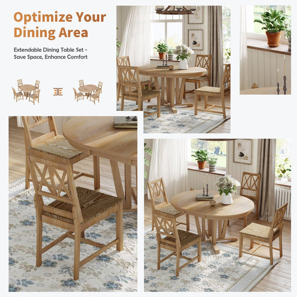 English Elm TOPMAX Rustic 5-Piece Extendable Round Dining Set with Trestle Base and Cross Back Chairs, Versatile Elegance Natural SP000042AAA