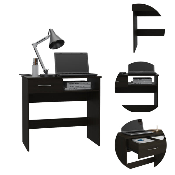 English Elm Plano Black Two-Piece Home Office Set | Engineered Wood Desk with Drawer & Shelf, CompactCrafted B128P148962