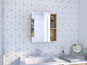 English Elm Medicine Mirrored Wall Cabinet 19" H with Five Shelves, Space-Saving Particle Board Storage Solution Beige 24.4 L x 17.32 W x 5.12 H B097132885