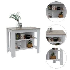 English Elm Brooklyn Rustic Kitchen Island with Concealed Shelves and Walnut Accents for Stylish Storage and Prep Multicolor 44 L x 31 W x 4 H B128P148888