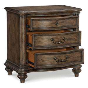English Elm Traditional Nightstand Heath Court 3-Drawer Brown Oak Finish White Oak Veneer Decorative Hardware Elegant Bedside Table 29.5"H B011P173066