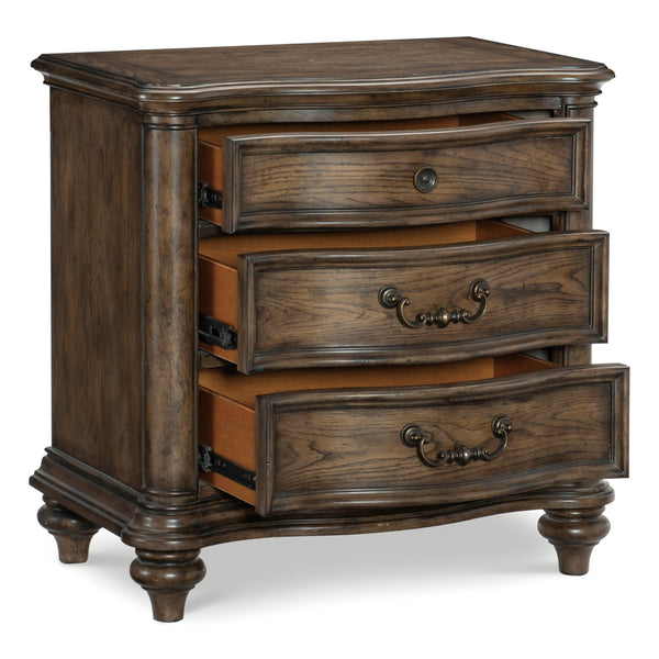 English Elm Traditional Nightstand Heath Court 3-Drawer Brown Oak Finish White Oak Veneer Decorative Hardware Elegant Bedside Table 29.5"H B011P173066