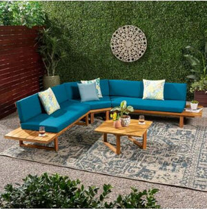 English Elm Christopher Knight Home® - Mirabelle Stylish 5-Seater Outdoor Sectional Sofa Set With Water-Resistant Cushions In Dark Teal 65543.00-65544.00-66938.00DT