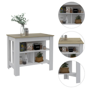 English Elm Brooklyn Rustic Kitchen Island with Concealed Shelves and Walnut Accents for Stylish Storage and Prep Multicolor 45 L x 32 W x 5 H B128P148887