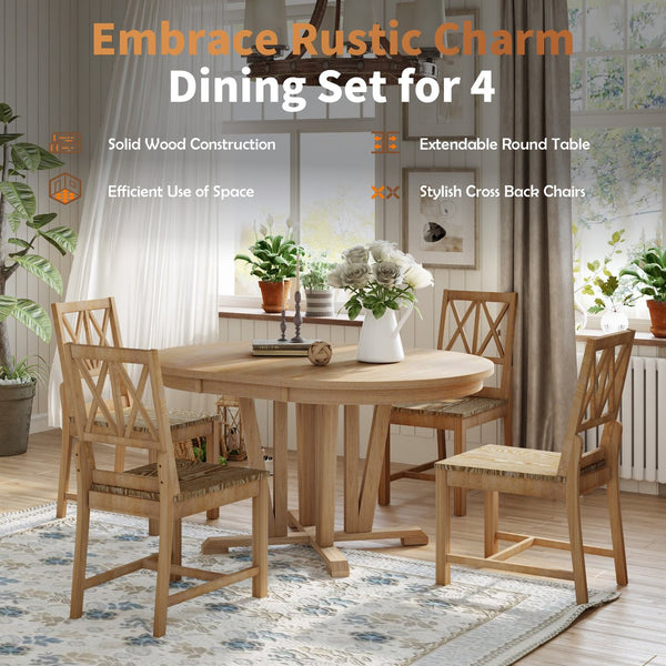 English Elm TOPMAX Rustic 5-Piece Extendable Round Dining Set with Trestle Base and Cross Back Chairs, Versatile Elegance Natural SP000042AAA