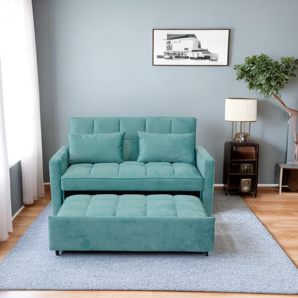 English Elm 55.2" Velvet Two Seater Sofa Bed with Adjustable Backrest, 3 USB Ports, Side Pockets, Space-Saving Lounge (Peacock Blue) W1183138561