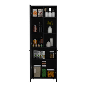 English Elm Konik 67-Inch High Storage Cabinet Pantry with Three Doors, Three Exterior Shelves, Slim Engineered Wood Organizer Black 70.1 L x 16.5 W x 5.5 H B200P173167