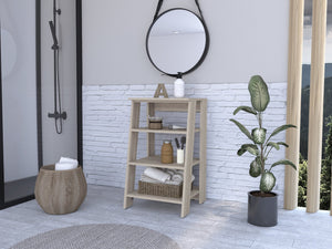 English Elm Phoenix Linen Cabinet with Four Open Shelves and Mid-Century Legs, Engineered Wood Organizer for Bath Bedroom Storage and Display Light Gray 36 L x 20 W x 3 H B128P148958