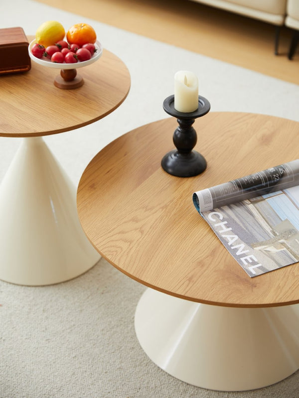 English Elm Round Nesting Coffee Table Set Wood Veneer Mdf Top Steel Base Living Room Accent W347S00004