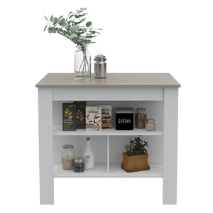 English Elm Brooklyn Rustic Kitchen Island with Concealed Shelves and Walnut Accents for Stylish Storage and Prep Multicolor 44 L x 31 W x 4 H B128P148888
