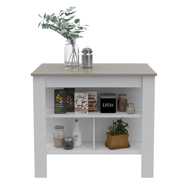 English Elm Brooklyn Rustic Kitchen Island with Concealed Shelves and Walnut Accents for Stylish Storage and Prep Multicolor 44 L x 31 W x 4 H B128P148888
