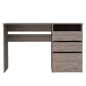 English Elm Louisiana modern writing desk with three drawers and shelf for small spaces, ergonomic storage solution Light Gray 51 L x 20 W x 5 H B128P148935