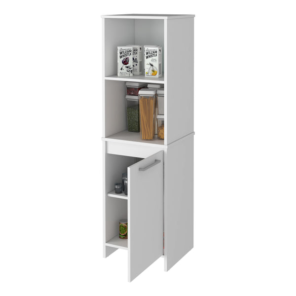 English Elm Danforth White Pantry Cabinet with Soft-Close Door, Engineered Wood, Four Shelves, Metal Hardware, Space-Saving Storage and Open Display B128P148905