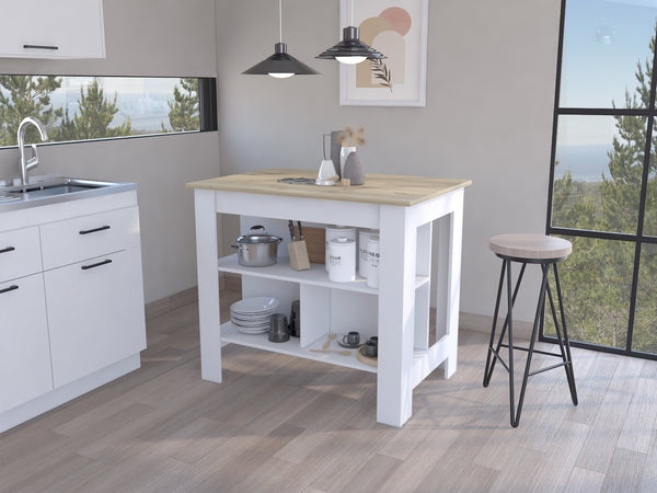 English Elm Brooklyn Rustic Kitchen Island with Concealed Shelves and Walnut Accents for Stylish Storage and Prep Multicolor 45 L x 32 W x 5 H B128P148887