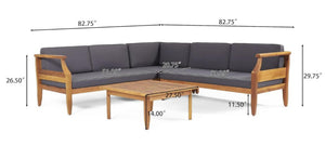 English Elm Aston Outdoor 4 Piece Acacia Wood Chat Set with Mid Century Slat Panel Design 72996.00-72997.00-74099.00DGRY
