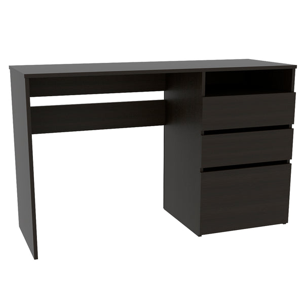 English Elm Louisiana modern writing desk with three drawers and shelf for small spaces, ergonomic storage solution Black 51 L x 20 W x 5 H B128P148934