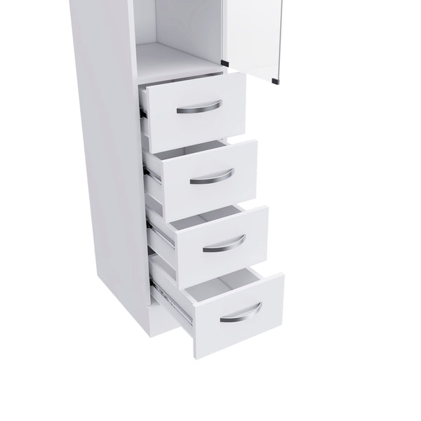 English Elm Preston Linen Cabinet in White with Glass Door, 3 Shelves & 3 Drawers, Engineered Wood Storage B128P148966