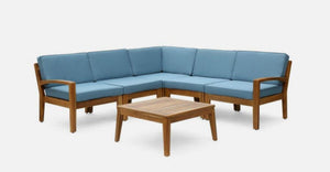 English Elm Grenada Outdoor Modular Sectional Solid Acacia Wood Slatted Patio Sofa Set Blue 63887-66388.00-63699.00BLU