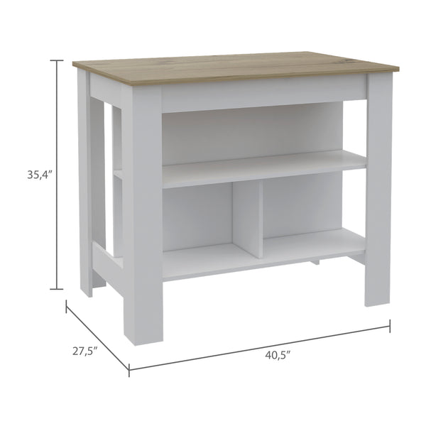 English Elm Brooklyn Rustic Kitchen Island with Concealed Shelves and Walnut Accents for Stylish Storage and Prep Multicolor 45 L x 32 W x 5 H B128P148887
