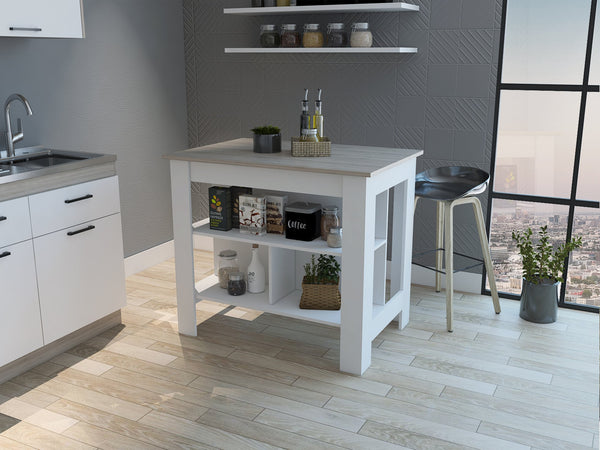 English Elm Brooklyn Rustic Kitchen Island with Concealed Shelves and Walnut Accents for Stylish Storage and Prep Multicolor 44 L x 31 W x 4 H B128P148888