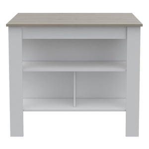 English Elm Brooklyn Rustic Kitchen Island with Concealed Shelves and Walnut Accents for Stylish Storage and Prep Multicolor 44 L x 31 W x 4 H B128P148888